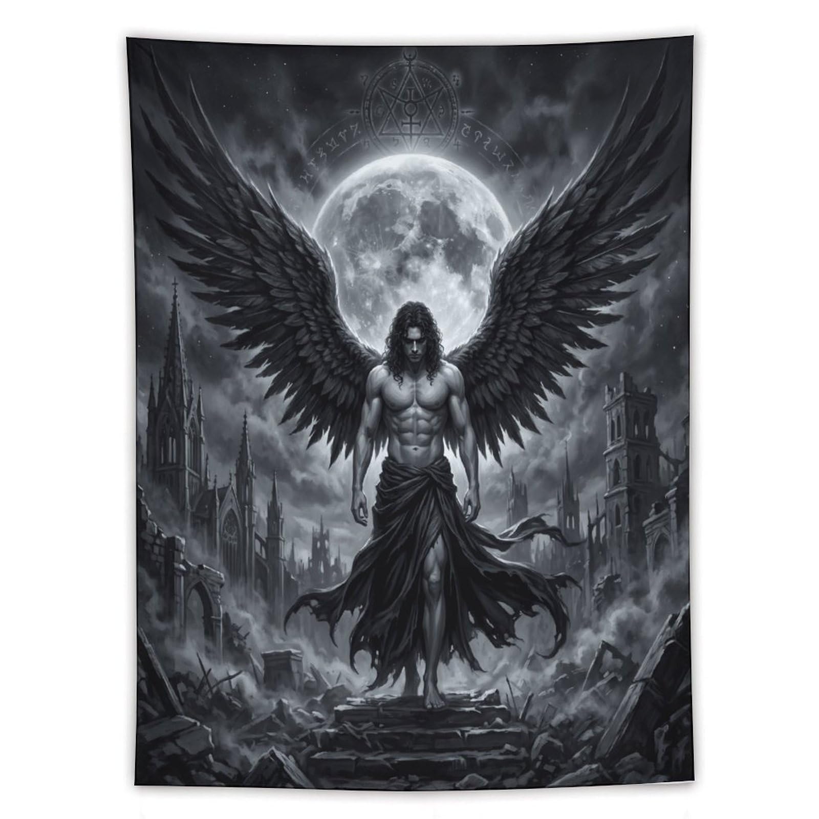H3B8U2Y5 Dark Angel Lucifer Ruins Moon Wall Tapestry, College Dorm