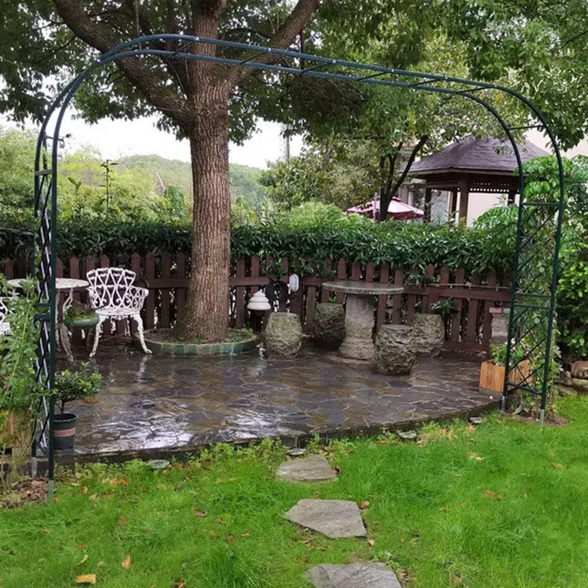 Arco da giardino in metallo alto 250 cm, graticcio autoportante per piante per rose verde, 220 x 250 cm, perfetto per decorazioni da giardino ed eventi all'aperto