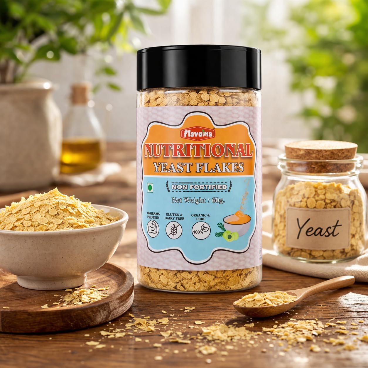 Flavoma Nutritional Yeast Flakes, 60gm (NON-FORTIFIED), 48% Protein, Gluten-Free, Vegan Cheese Flavor High in Vitamin B | Plant Based Seasoning for Cooking, Baking, and Snacks 3