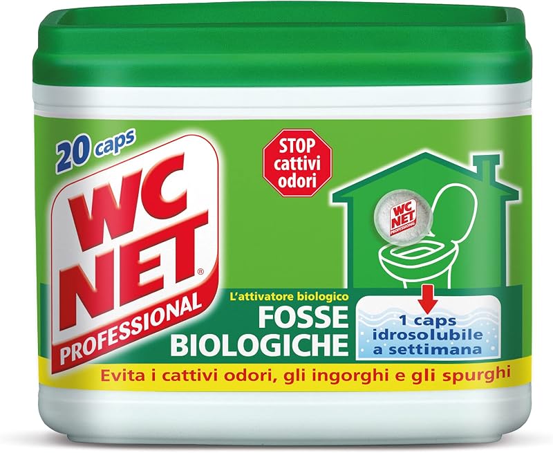 Wc Net Professional - Fosse Biologiche, Capsule Idrosolubili per WC, Scioglie gli Ingorghi, 20 Caps