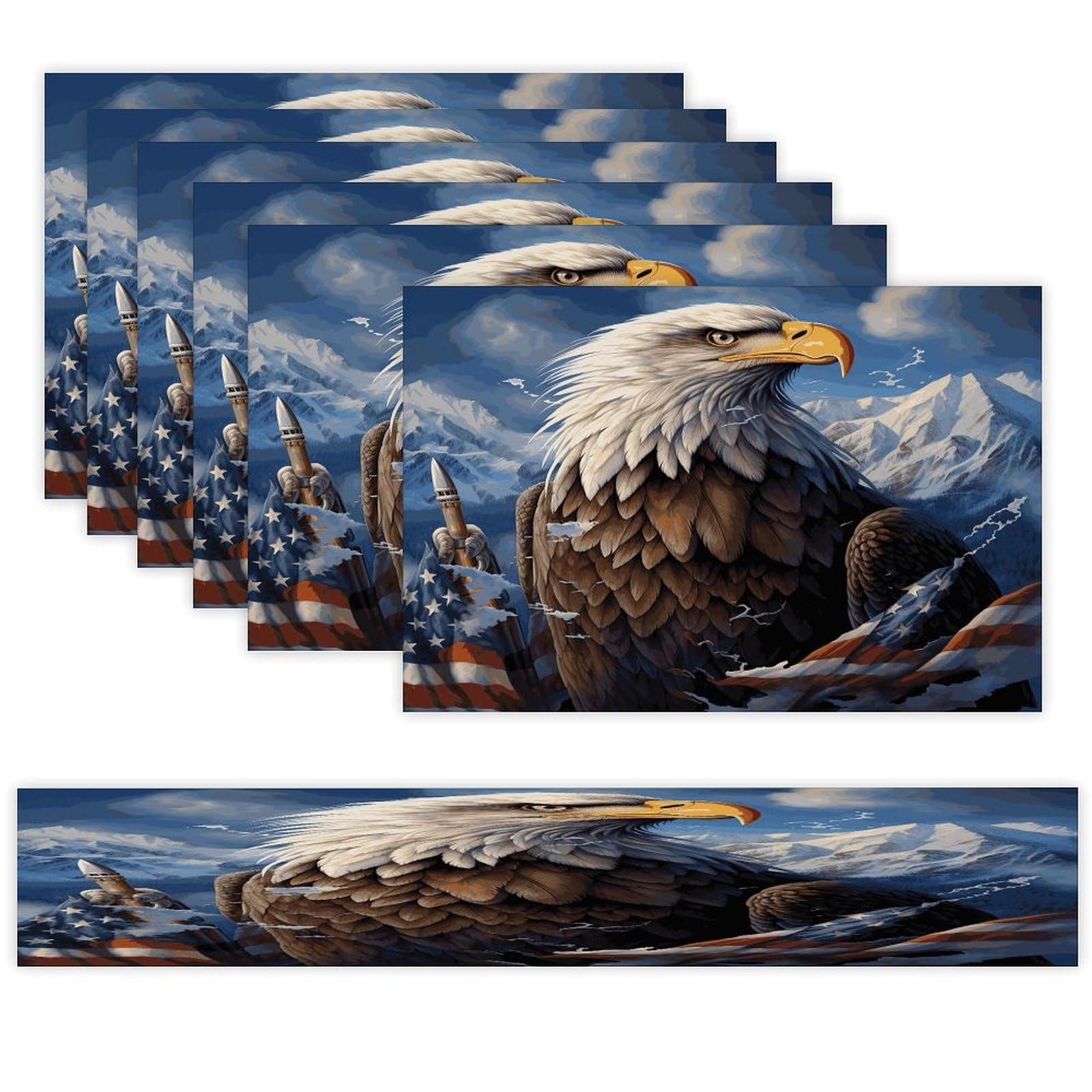 Eagle Table Runner and Placemats Set of 6 for Kitchen Washable Table Mats Heat Resistant Place Mats Non-Slip Place Mat Wipeable Placemat(6 Placemats+1 Table Runner)