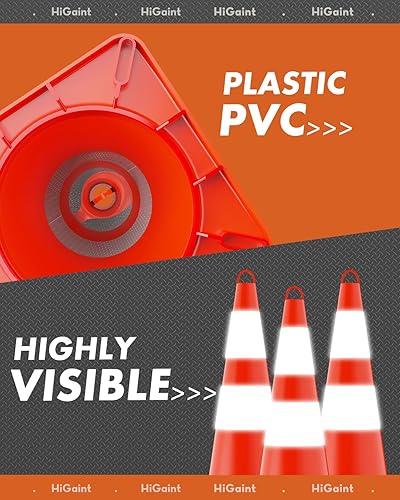 Miniatura 2 de HiGiant - Conos de seguridad de tráfico de 28 pulgadas con collares reflectantes, conos de PVC naranja resistentes para seguridad vial,