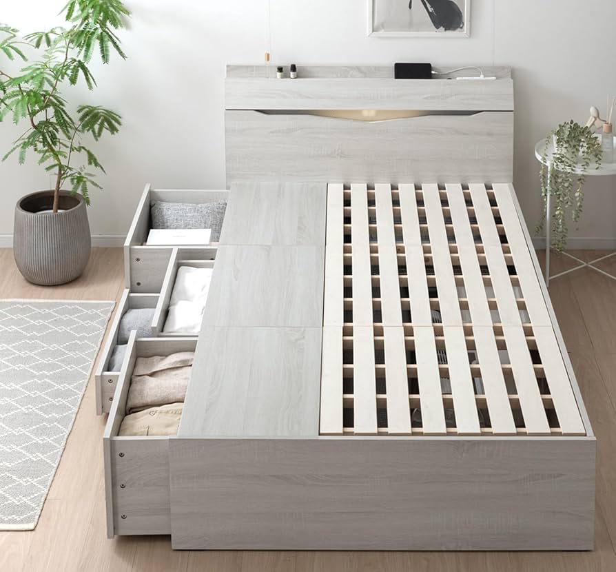 Amazon｜タンスのゲン ベッド シングル【まるでタンスの収納力】収納