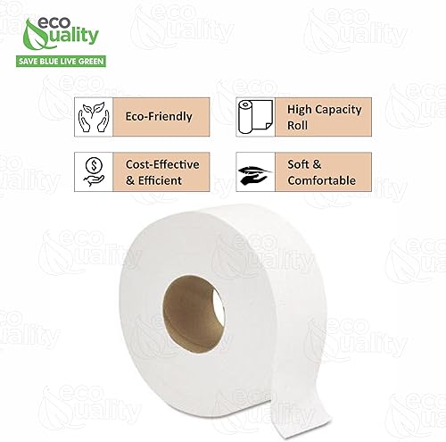 Miniatura 2 de EcoQuality Paquete de 2 rollos de papel higiénico de baño de 2 capas de 9 pulgadas de diámetro, blanco, 1000 pies por rollo, dispensador de papel