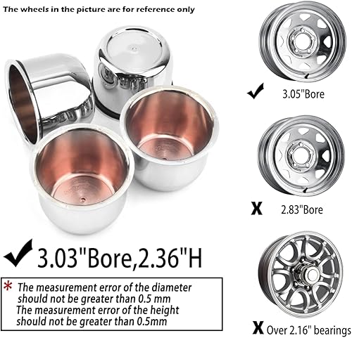 Miniatura 5 de Rheedal 4 tapas centrales de rueda de remolque personalizadas de 3.03 pulgadas, diámetro de 3.03 pulgadas, 2.36 pulgadas de alto para llanta de
