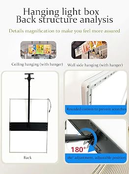 Ultra Slim Snap Frame LED Light Box, Illuminated Poster Display, LED Backlit Menu Board, Wall Mounted Billboard for Restaurant, Cafe, Shops (1pc)