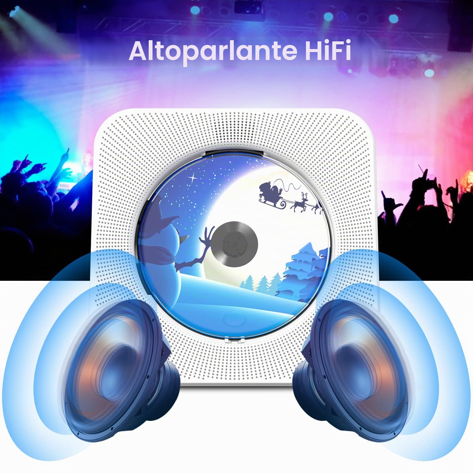 Lettore CD da tavolo con altoparlanti e Bluetooth 5.0 Bianco | Lettori CD con Telecomando Copertura antipolvere Display Radio FM Timer Riproduzione per USB e AUX