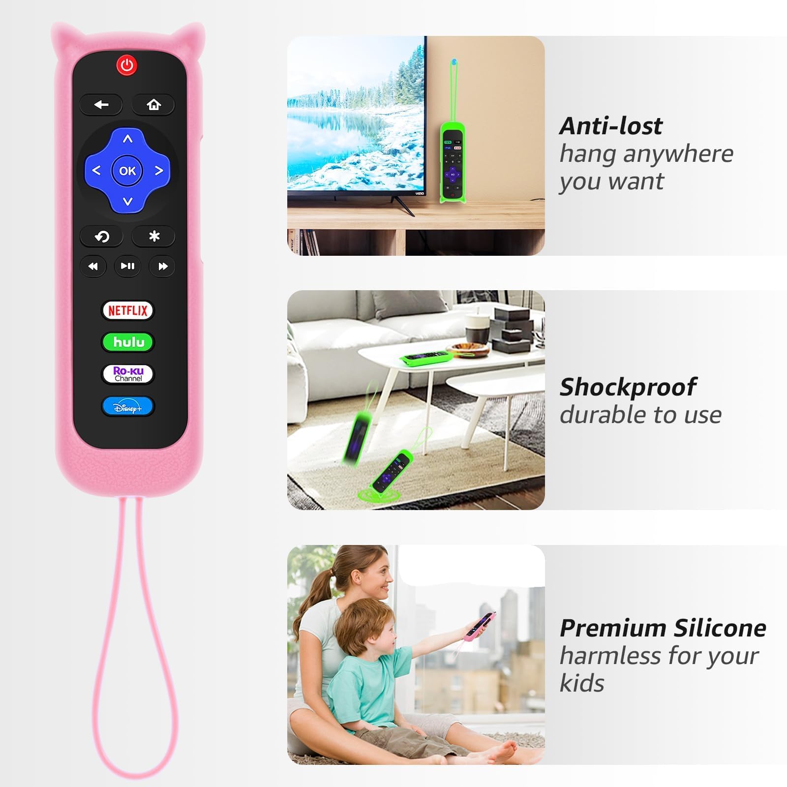 Silikonhüllen Für Roku-Fernbedienung – 3 Stück, Leuchtend Im Dunkeln (blau, Grün, Pink)