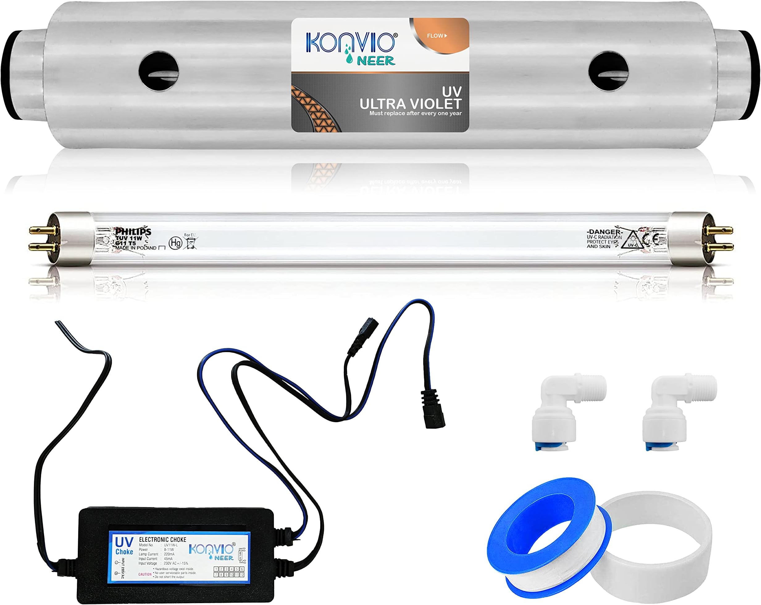 Konvio Neer Aluminium UV Kit with Heavy Duty Barrel, Original Phil!ps Lamp & Choke - Compatible with All Water Purifiers