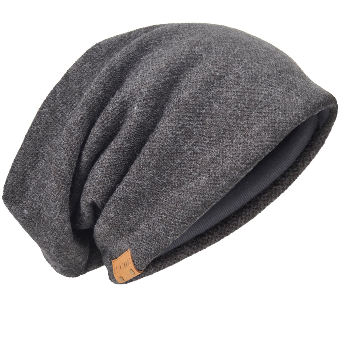 Hisshe Men's Solid-Dgrey Oversized Knit Beanie Hat Baggy Slouchy Double-Layer Skull Cap B011s (Solid-Dgrey)