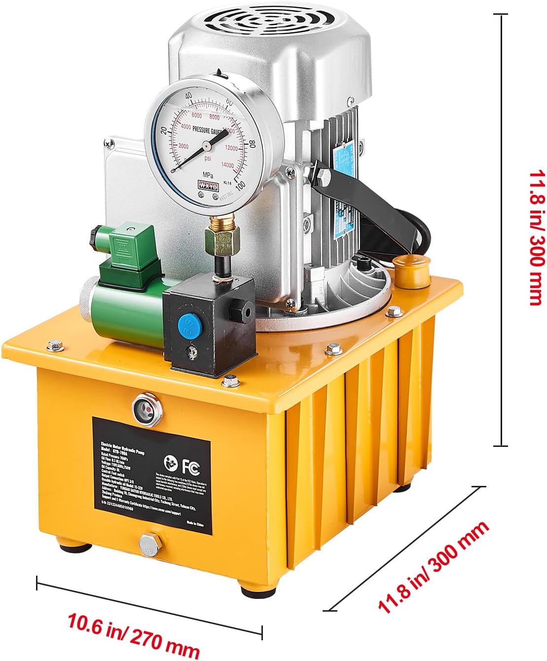 Happybuy Electric Hydraulic Pump, 10000 PSI 750W 110V, 488 in³/8L Capacity, Solenoid Valve, for Punching/Bending/Jack, with Pedal Switch