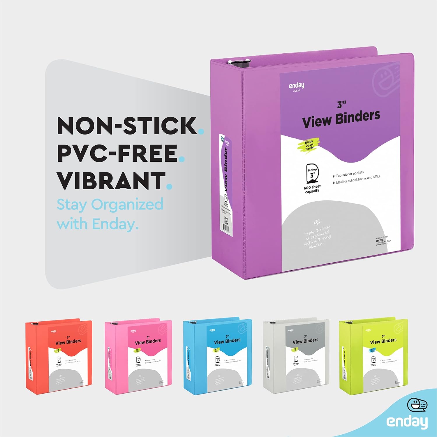 Enday 3 Inch Binder 3 Ring Binders Purple, Slant D-Ring 3” Clear View Cover with 2 Inside Pockets, Heavy Duty Colored School Supplies Office and Home Binders - Image 6