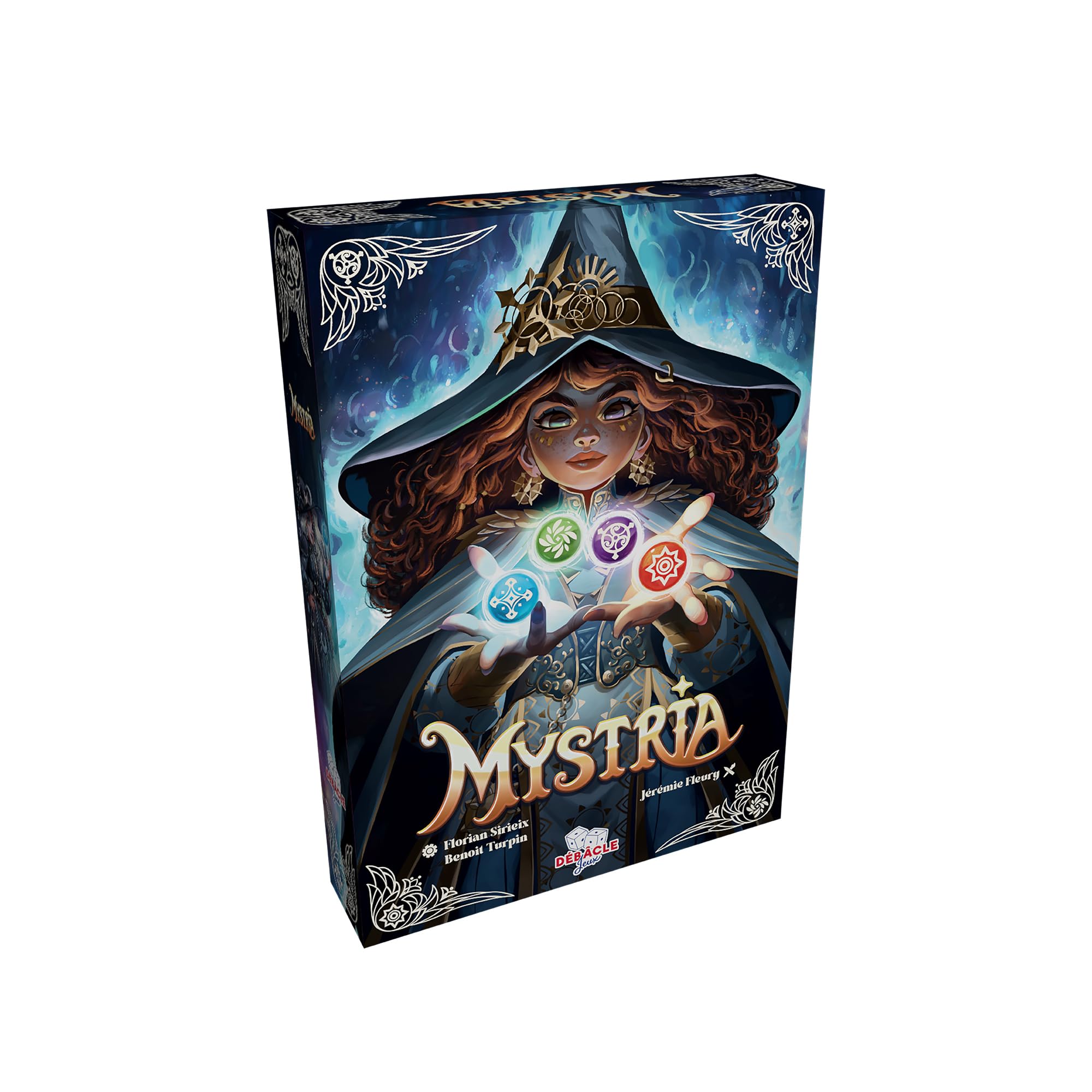 Débâcle Jeux - Mystria - Be the magician - Board Game - English and French, Blue, Purple, and Green, 27cm x 4.5cm