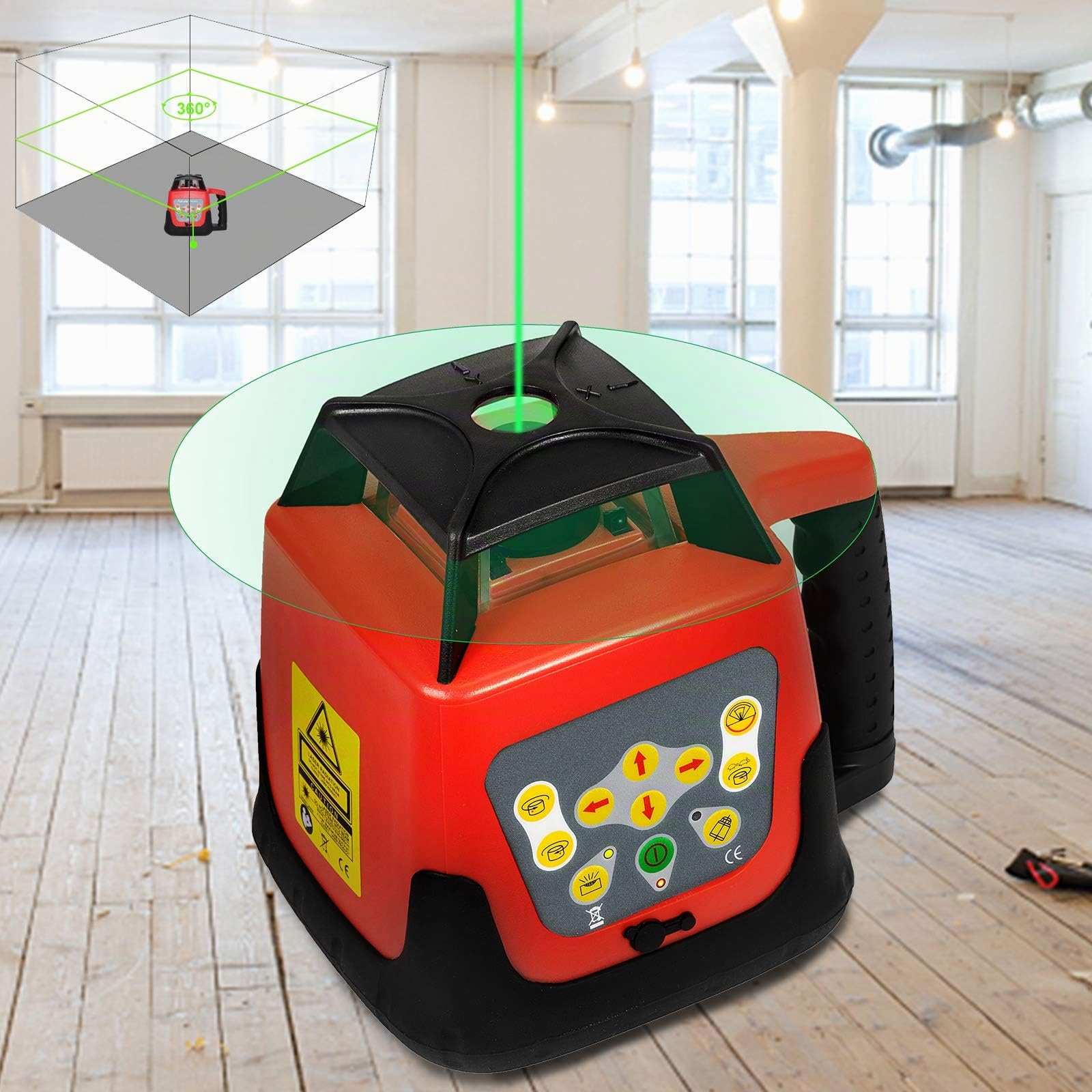 VEVOR Nivel Láser Auto-nivelación Verde, 500 m Rango de Nivel Láser Giratorio, 4,8-6 V Grados Nivel de Láser, Nivel de Láser Impermeable 25 Horas Trabajo Continuo para Construcción 161 x 161 x 184 mm