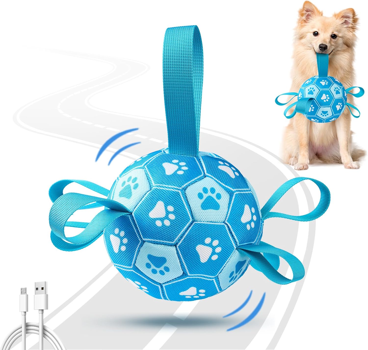 Interactive Dog Toys Dog Soccer Ball to Keep Them Busy,Durable Automatic Moving Jumping Dog Balls with Straps for Small/Medium/Large Dogs, USB Rechargeable,Not for Aggressive Chewers