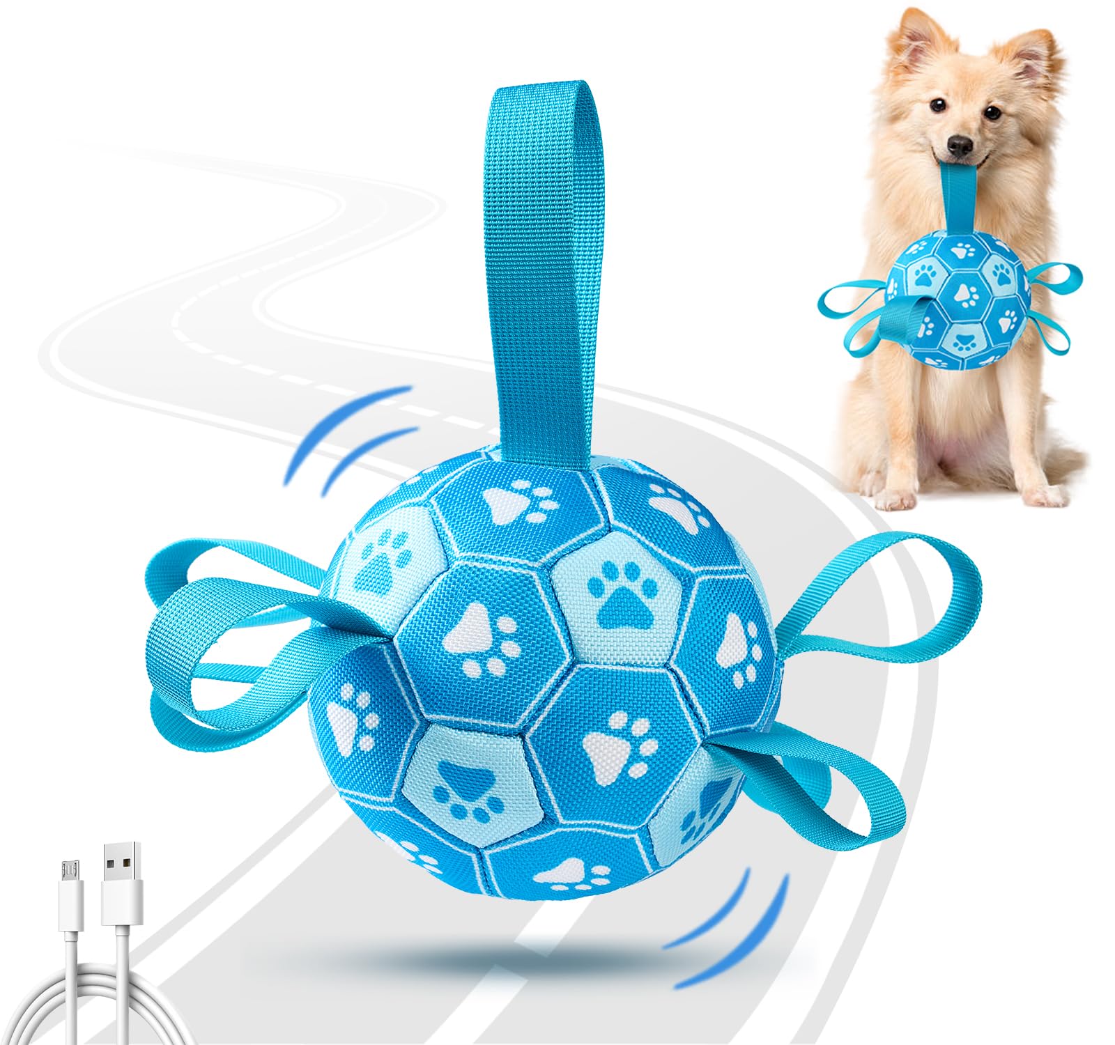Qraxond Interactive Dog Toys Dog Soccer Ball to Keep Them Busy,Durable Automatic Moving Jumping Dog Balls with Straps for Small/Medium/Large Dogs, USB Rechargeable,Not for Aggressive Chewers (Blue) - 2