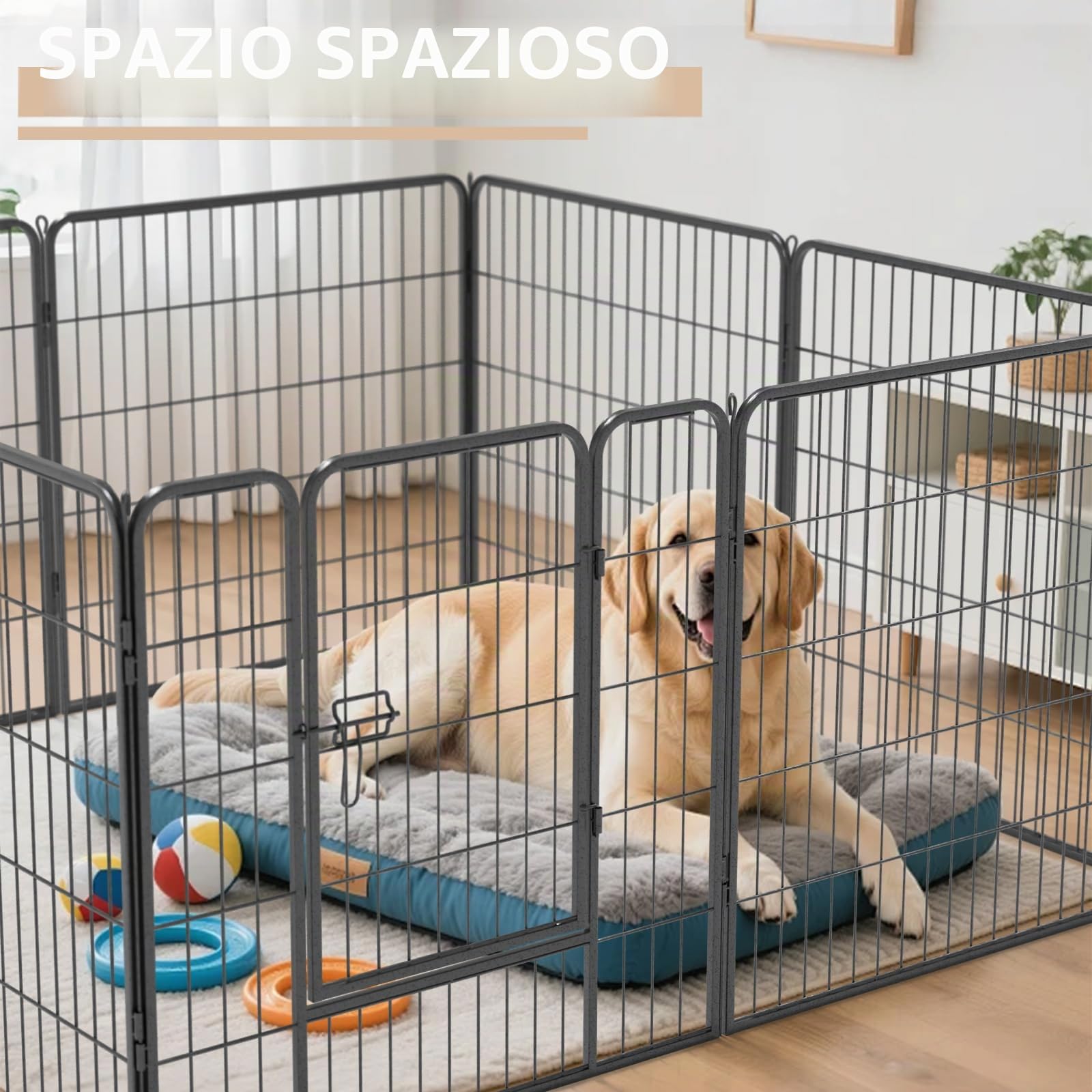 Recinti Cani Parco Recinto per Cani Da Interno Ed Esterno Recinzione per Animali Domestici Con 8 Pannelli Di Metallo, Box per Cani, Gatti E Conigli, 80 X 80 cm