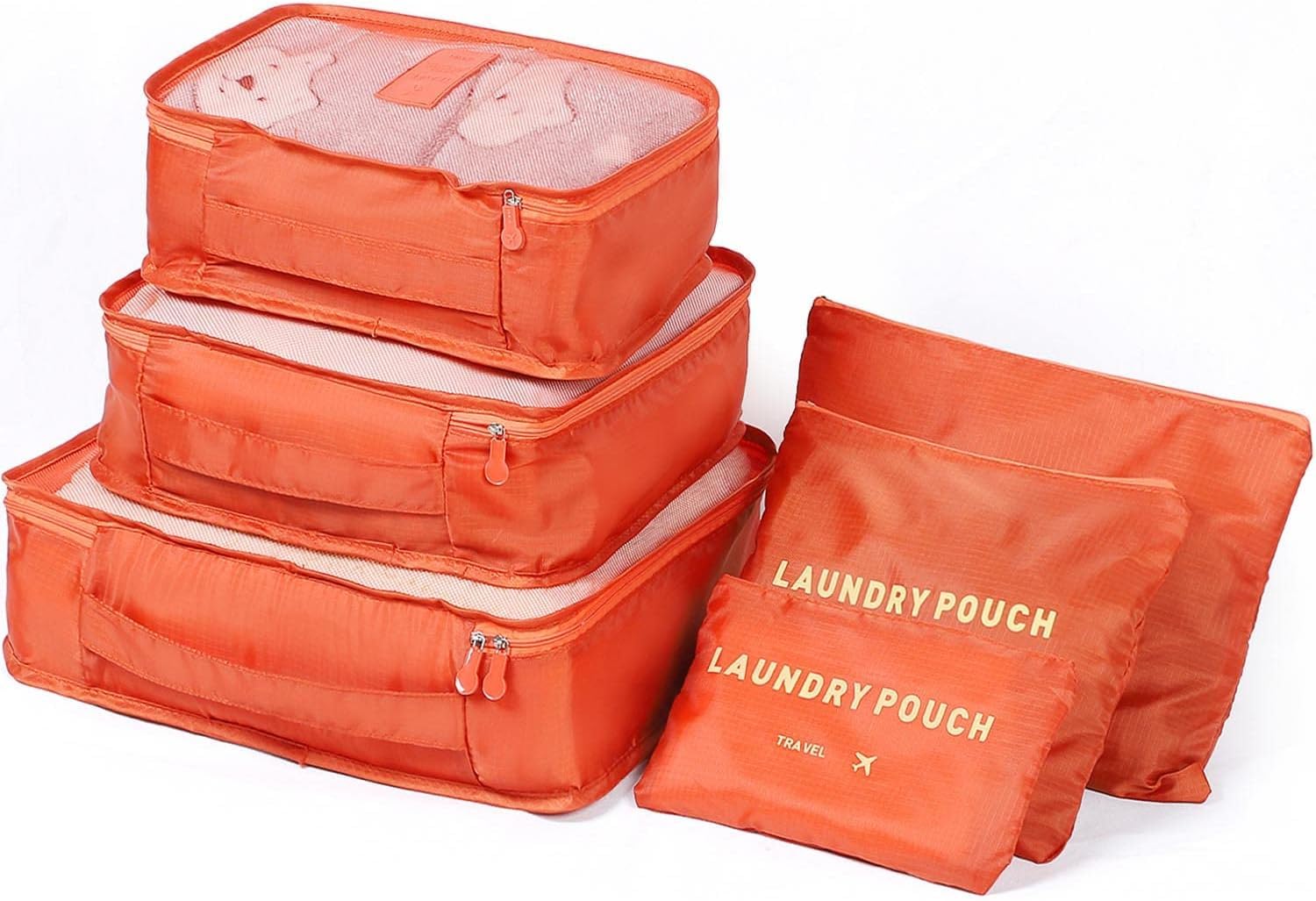Travel Storage Cubes || Printed Clothes Packing Cubes || Space Savers Bags || Cosmetics Underwear Socks Shoes || Polyester Organizer Pouch pack of 6 (Orange)-image-43