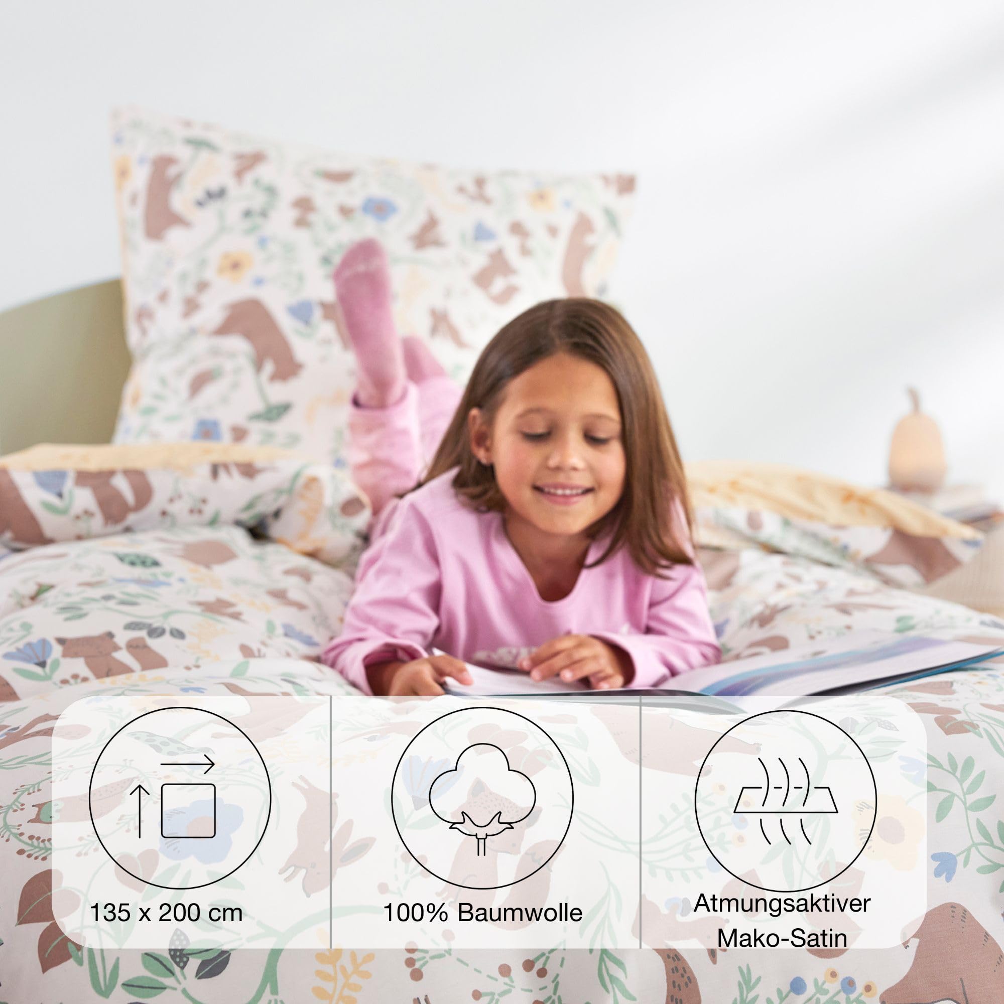 Biancheria Da Letto Per Bambini S.Oliver - Set Zoo Animali 135x200 Cm + Cuscino 80x80 | 100% Cotone