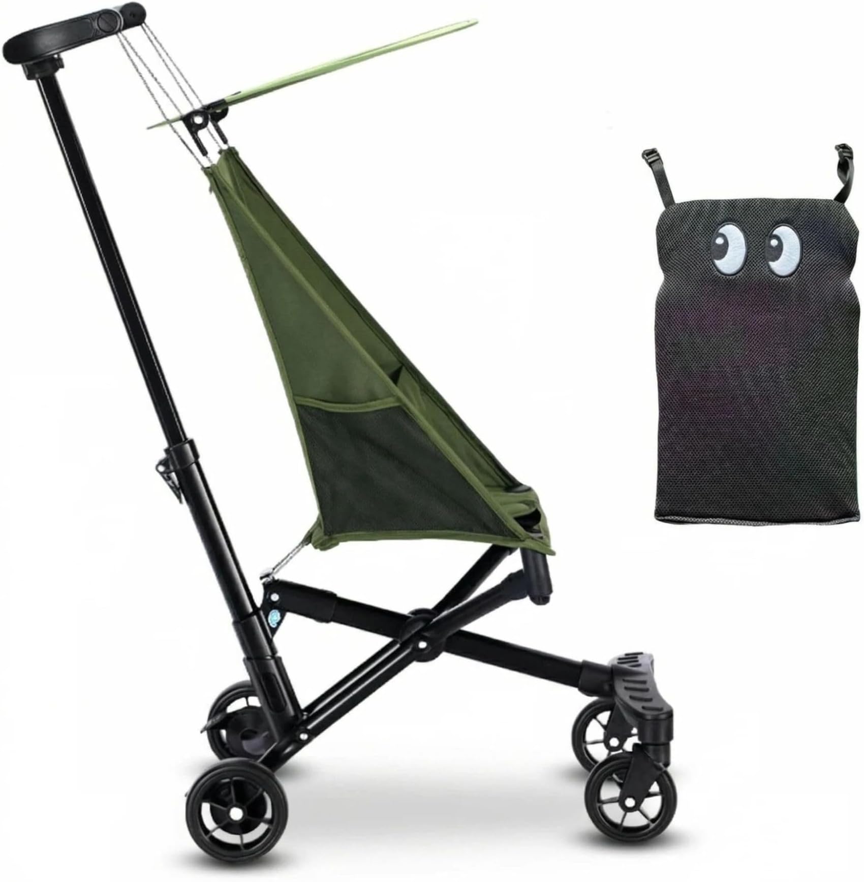 Ultra-Lightweight Travel Stroller, 2.8kg One-Click Fold & Open Compact Pushchair for Airplane, Portable Baby Stroller with Cartoon Pad for Kids 0-4 Years, 4 Colors Green