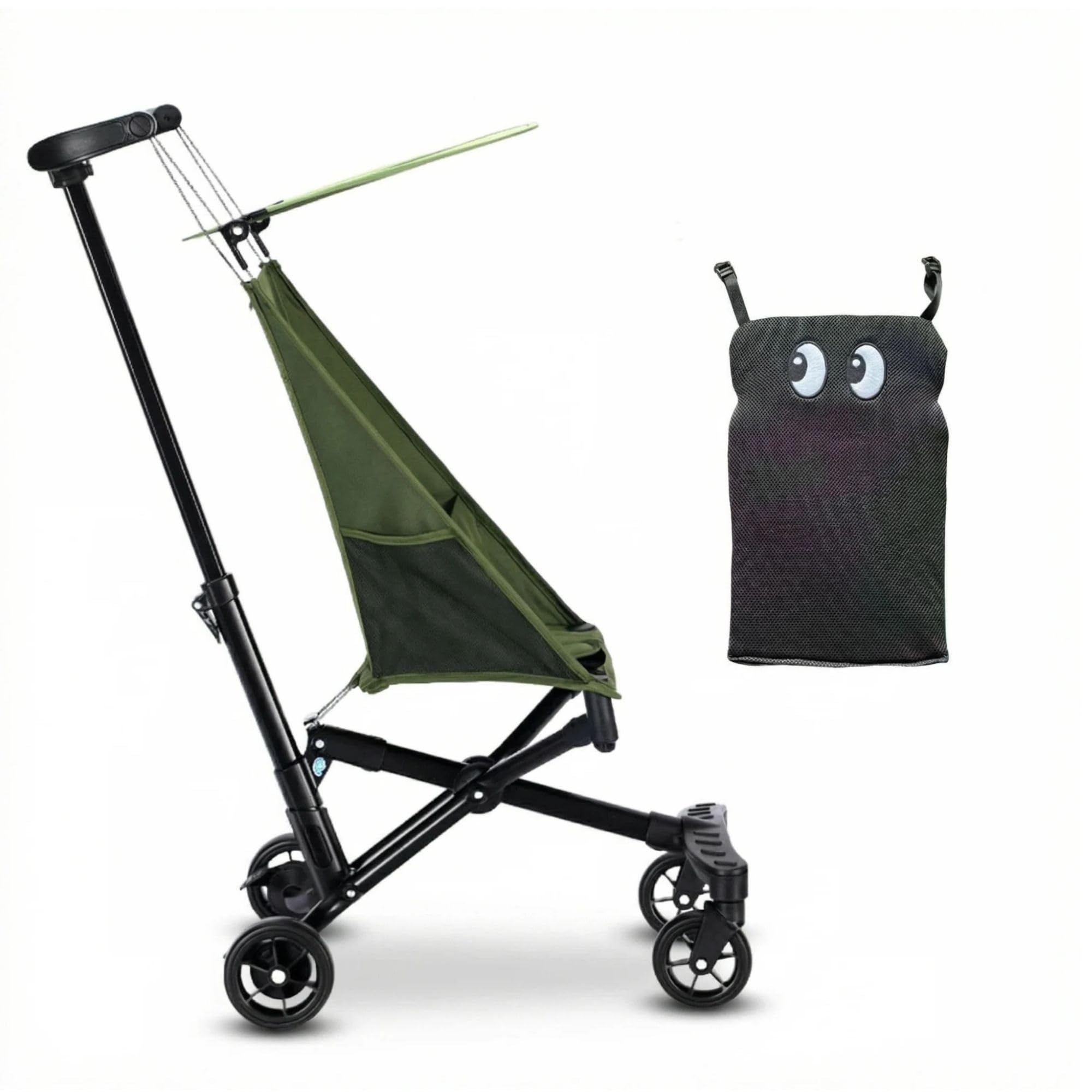 Ultra-Lightweight Travel Stroller, 2.8kg One-Click Fold & Open Compact Pushchair for Airplane, Portable Baby Stroller with Cartoon Pad for Kids 0-4 Years, 4 Colors Green