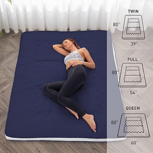 Miniatura 2 de Dr.Futon Colchón tipo futón japonés para piso, extra grueso, plegable, enrollable, para cama, tapete superior para invitados, tumbona y viaje Azul