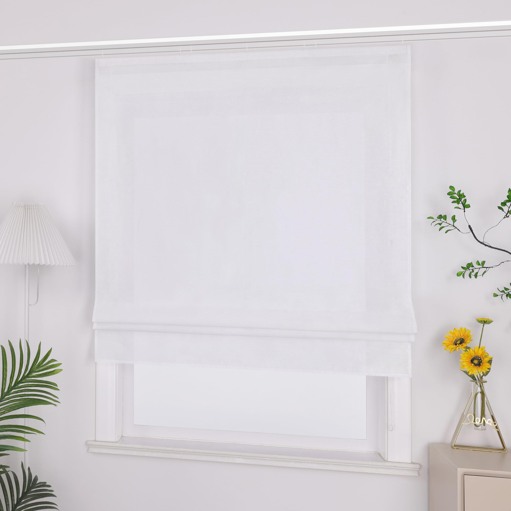 Yujiao Mao Halbtransparentes Raffrollo mit Klettband Modernes Unifarben-Fensterrollo aus hochwertigem Stoff Blickdichter Sichtschutz für Wohn- und Schlafzimmer 1 Stück，weiß BxH 100x140cm