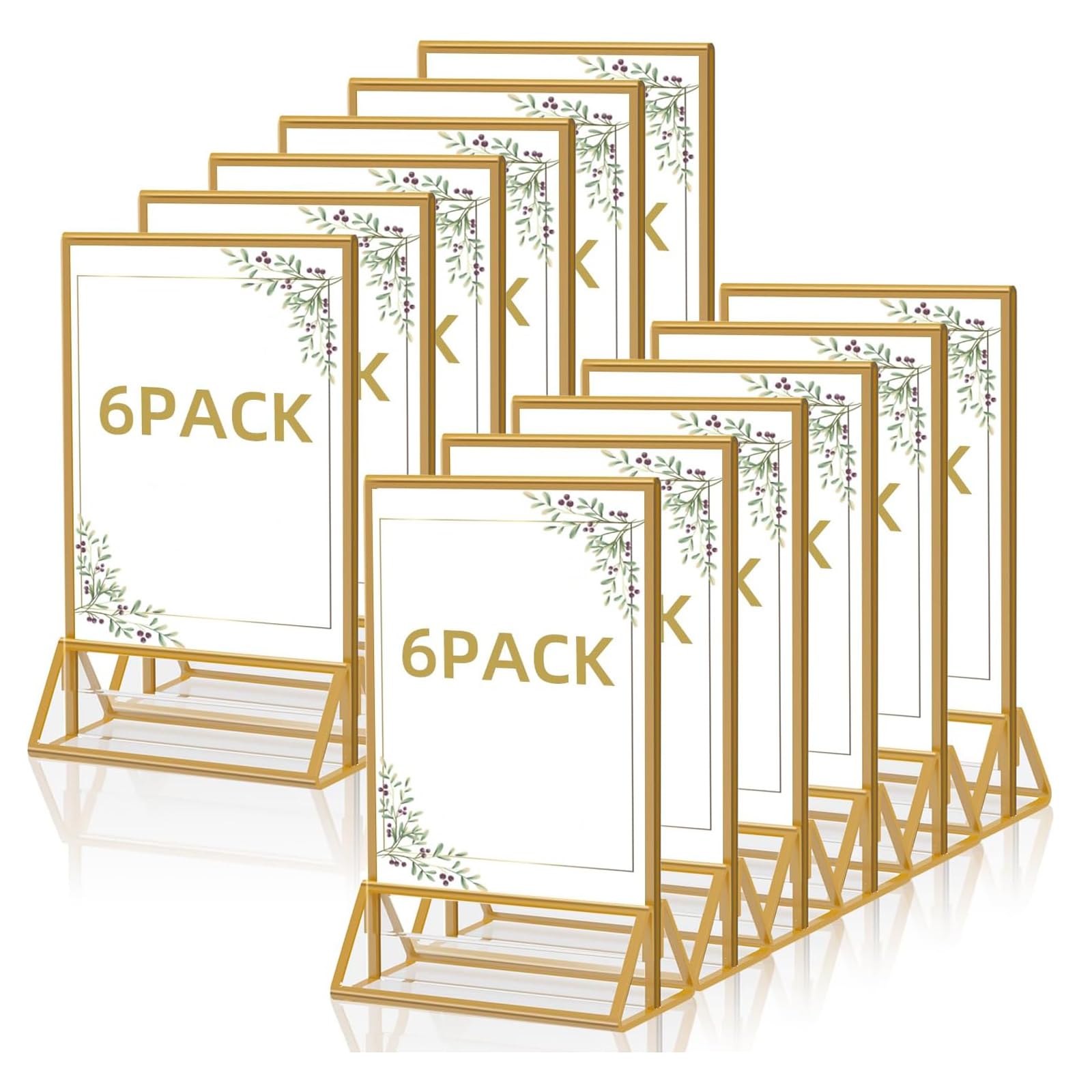 Lot De 6 Cadres Photo A5 En Acrylique Doré Double Face - Format 10 X 15 Cm - Style Chevalet - Pour Menus, Photos, Flyers