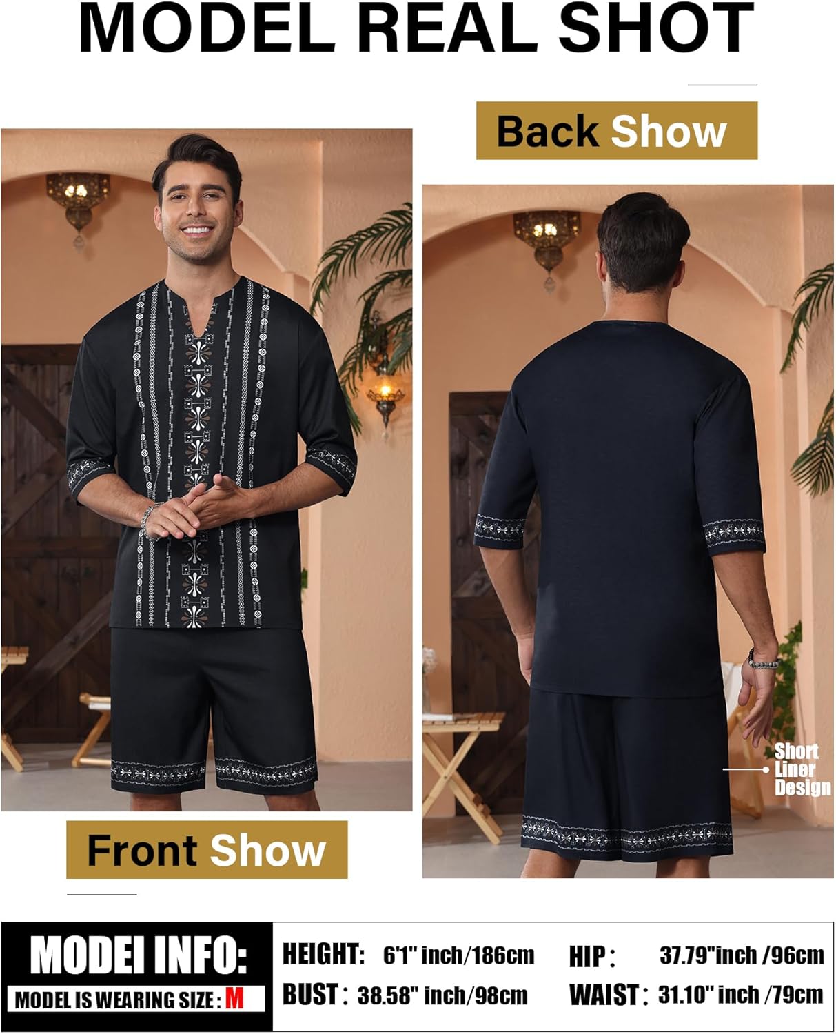 Men's Print Linen Shirts and Shorts Set Short Sleeve 2 Piece Beach Vacation Outfits Summer Yoga Suits With Pockets - Image 3