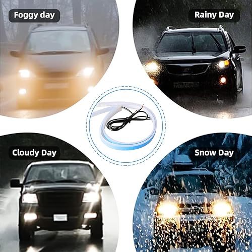 Miniatura 4 de Tiras LED para faros delanteros de automóvil, 2 tiras flexibles de doble color, tira de luz LED impermeable para circulación diurna, accesorios