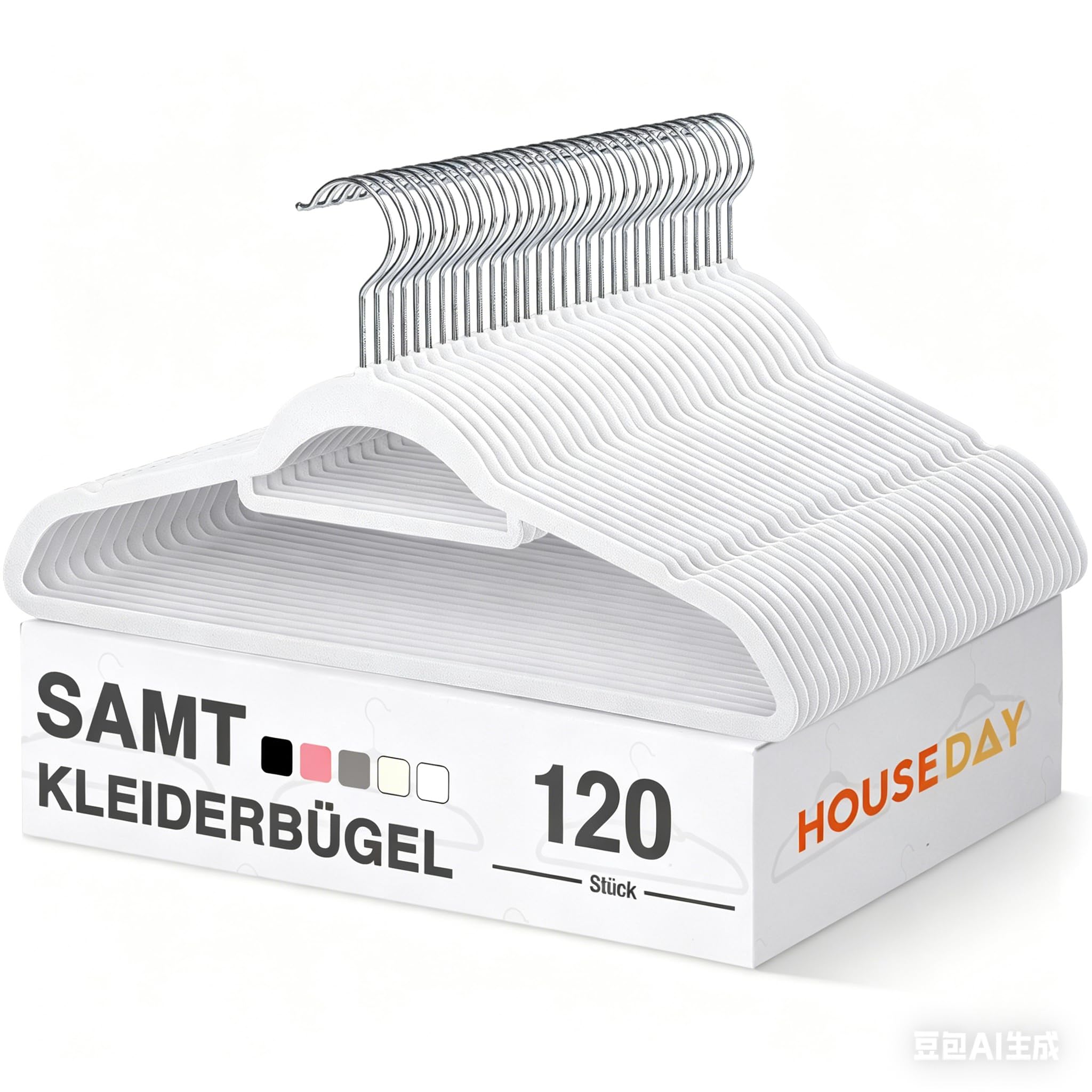 HOUSE DAY Kleiderbügel Samt, 20, 30, 60er Set, Premium Bügel, Kleiderbügel Platzsparend und rutschfest Samtbügel mit 360° drehbarer Haken für Hemden, Anzüge, Grau, Schwarz, Weiß