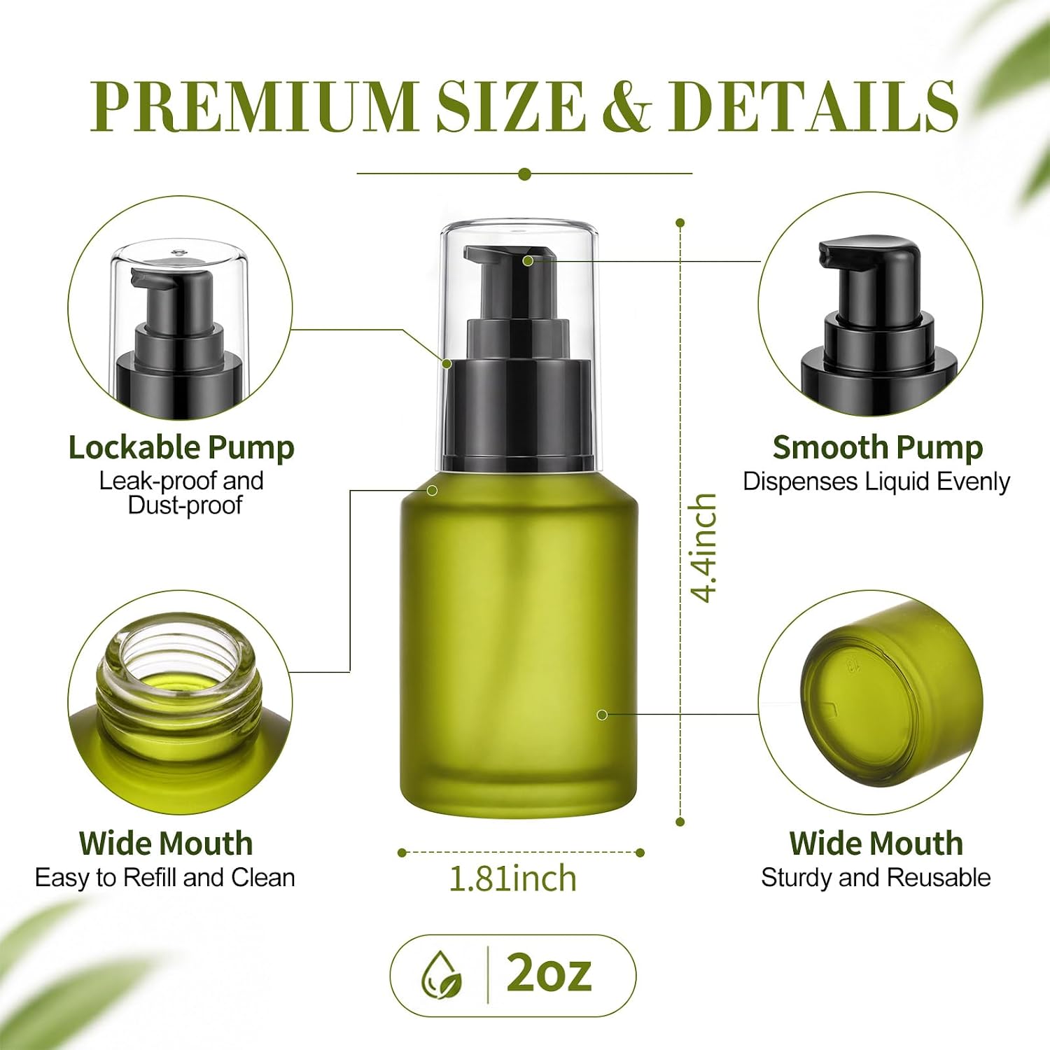 Patelai 12 Pack 60ml/2oz Empty Green Frosted Glass Bottles with Pump, Label image 2