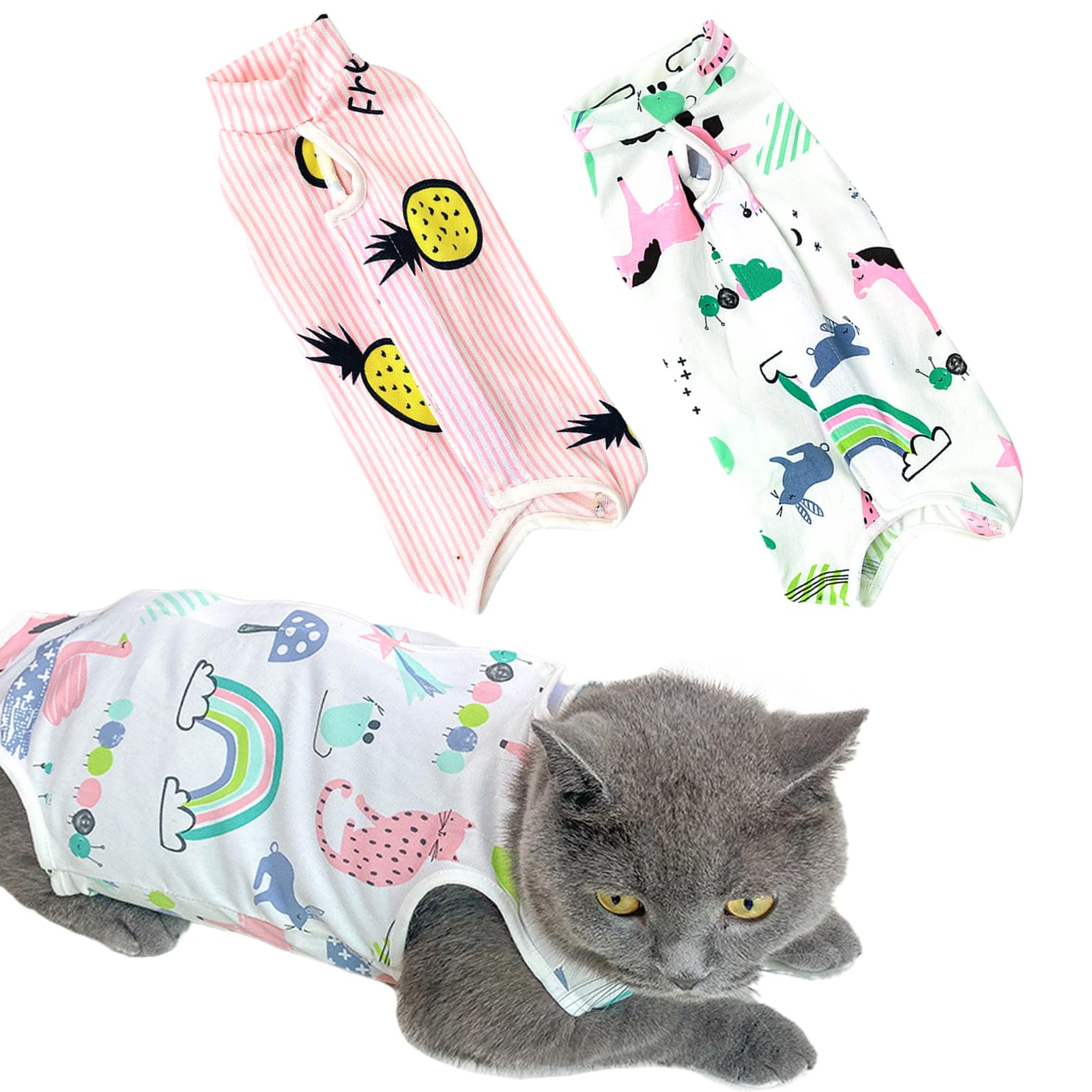 BDSHUNBF 2pcs Cat Recovery Onesie, Post Surgery Suit for Comfort and Protection Anti-Biting Licking, pink, Large