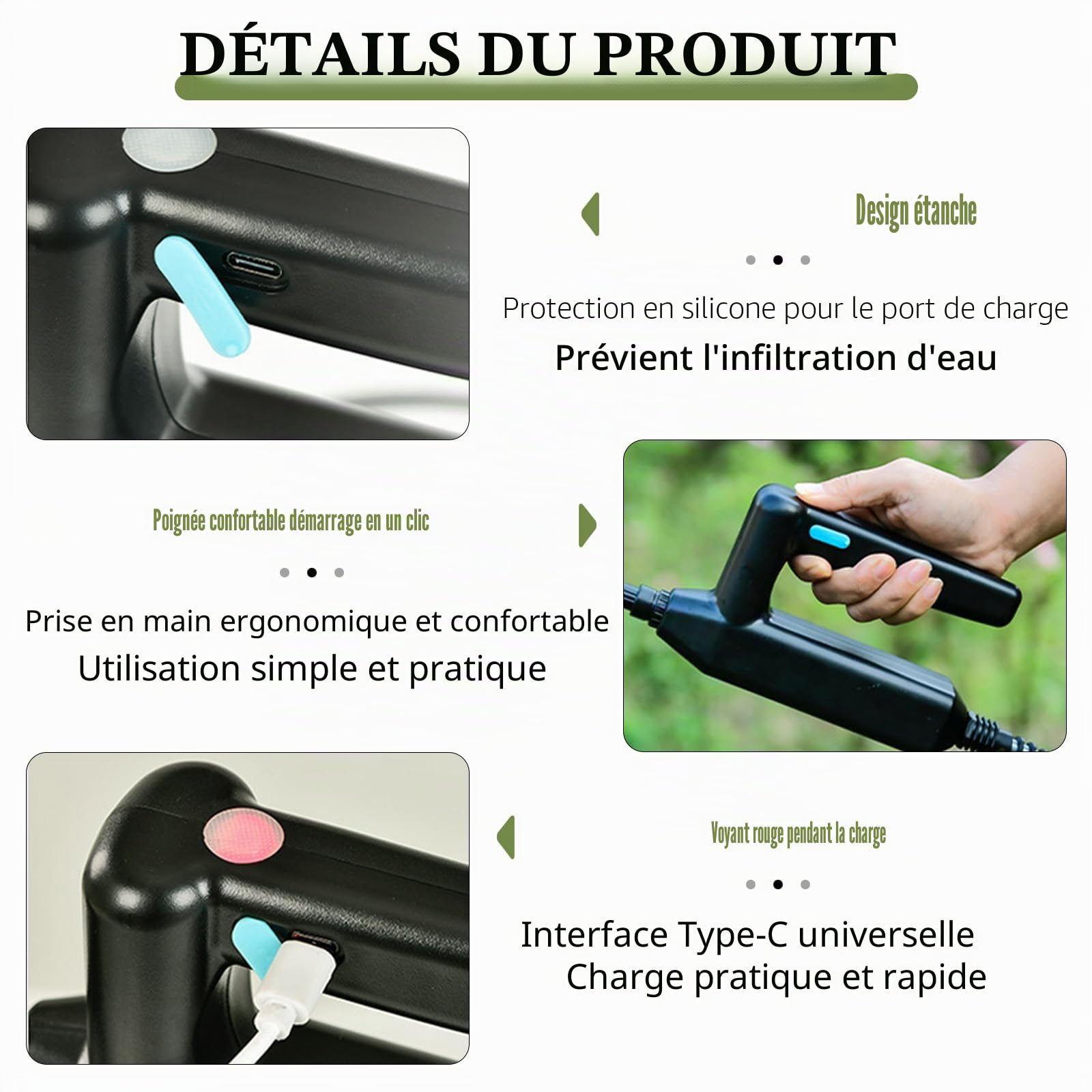 Pulvérisateur à Pression, 8L Batterie Pulvérisateur Jardin avec Lance Et 4 Buses Pulvérisation Réglables Pulvérisateur Dos avec Batterie 2400 Mah Automatique Réservoir Transparent Lance Télescopique