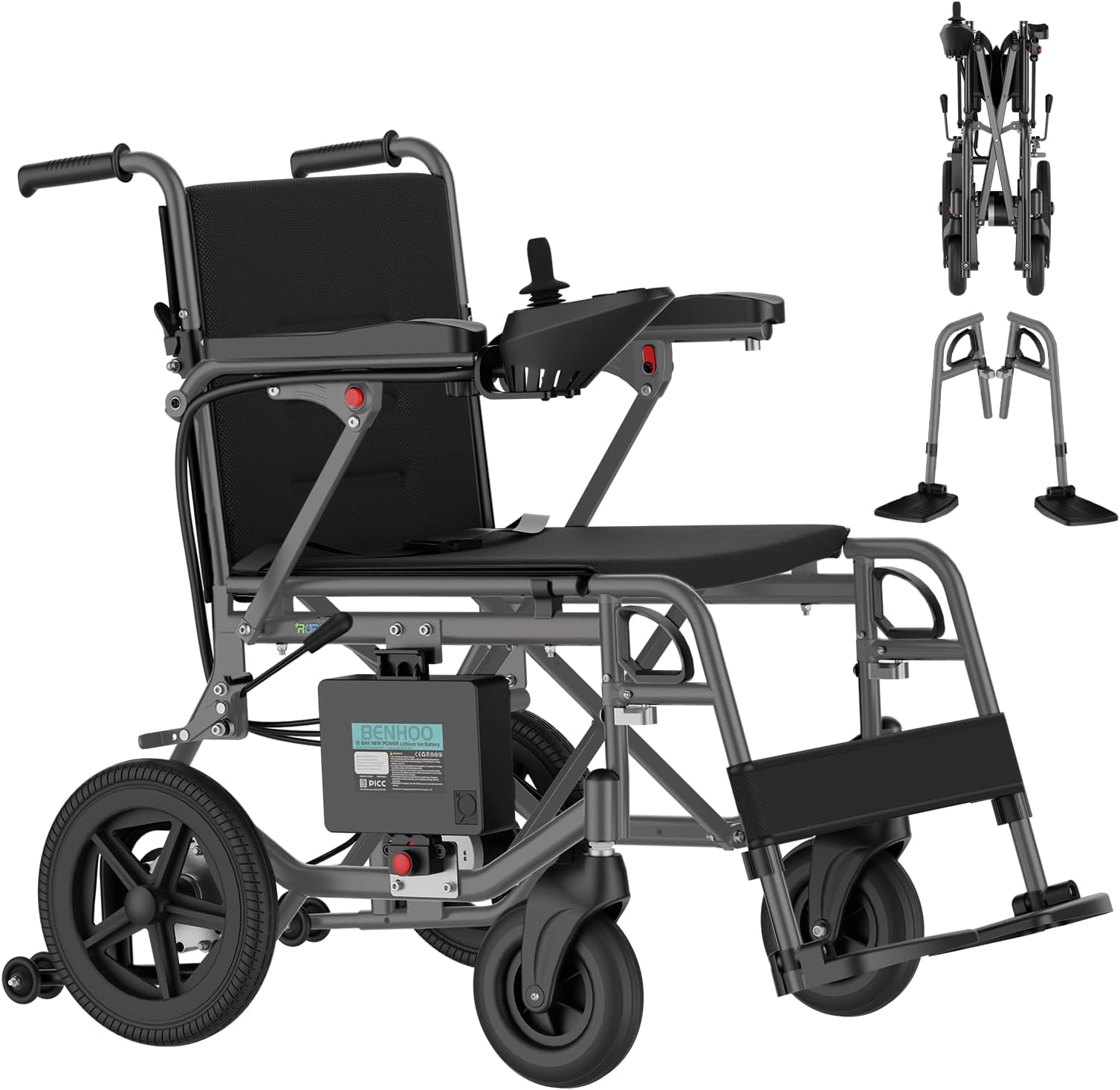 Electric Wheelchair for Adults Lightweight Foldable Electric Wheelchair for Seniors Power Motorized Wheelchair (Darkgrey)
