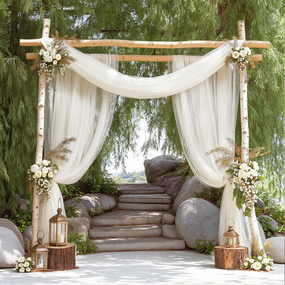 Cantonnière tulle blanc laiteux toile de fond photo mariage et fête x2