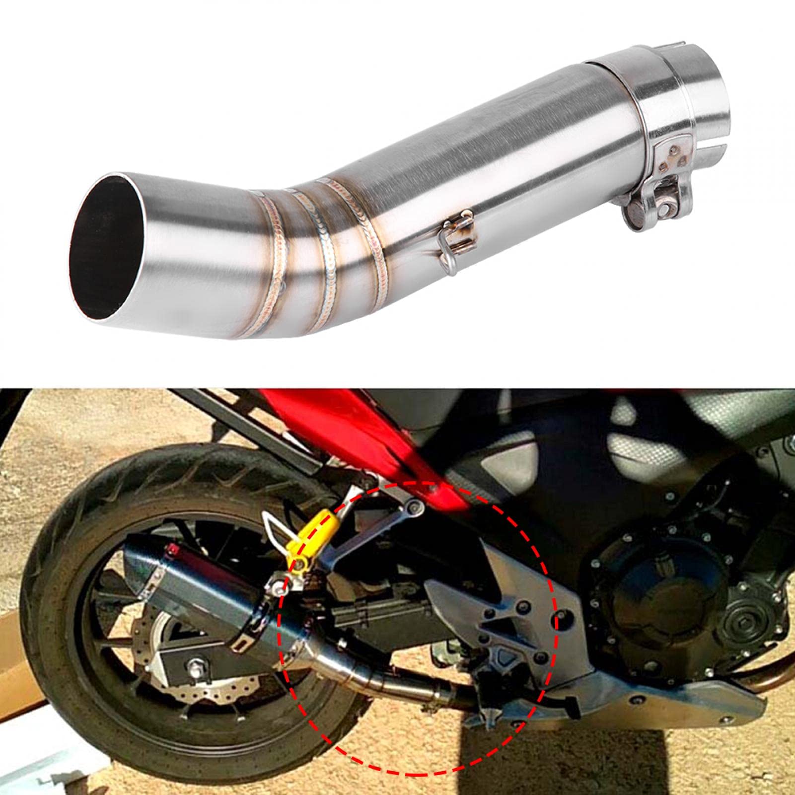 KIMISS pot d'échappement moto tube echappement link tuyau échappements slip on moto middle connect pot pour CBR500R CB500X CBR500 CB500F 2013-2015