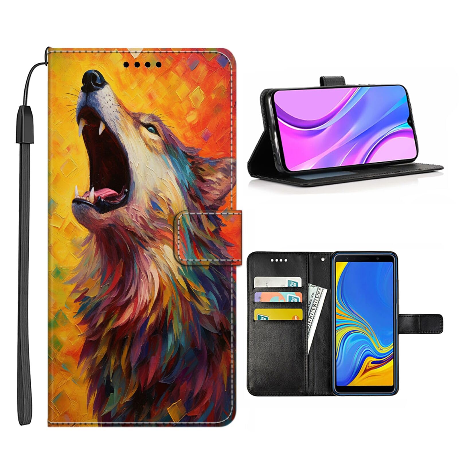 Elgzigok Wallet Phone Case for LG K50 with Wolf Art-aa18 - Stylish and Functional PU Leather-Free Smartphone Case with Card Holder
