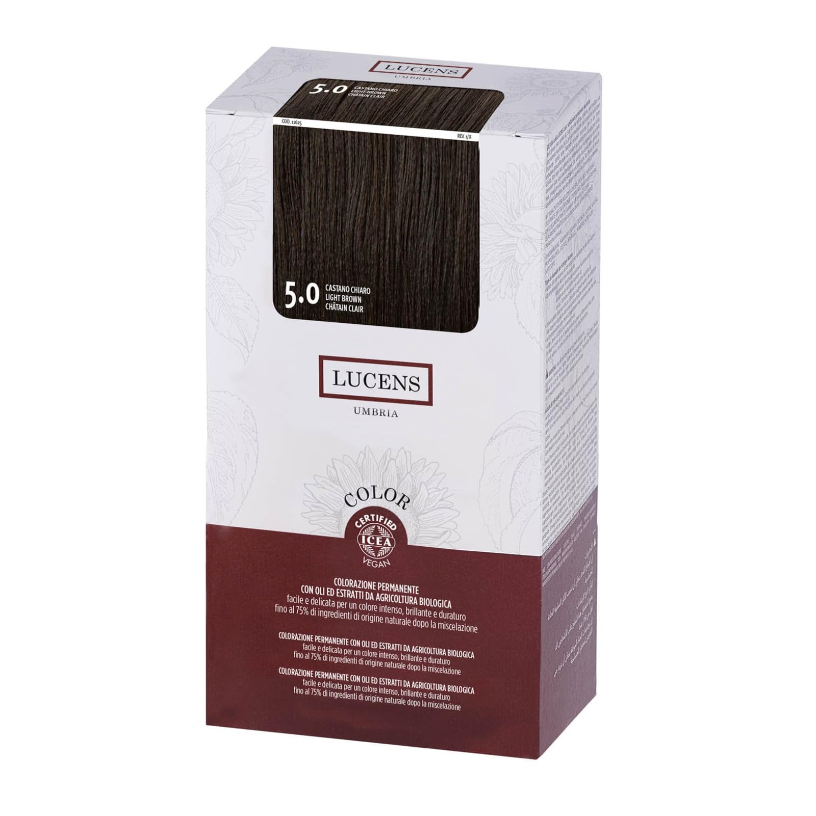 LUCENS Permanent Hair Colour Light Brown 5.0 - Hair Dye with High Percentage of Natural Ingredients - Ammonia-Free, Fragrance Free, Bright and Long Lasting Color