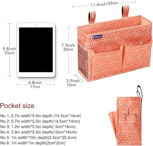 Miniatura 18 de Surblue - Organizador de cama colgante para mesita de noche, bolsa de almacenamiento, bolsillo para literas y camas de hospital, dormitorios Z-Zebra