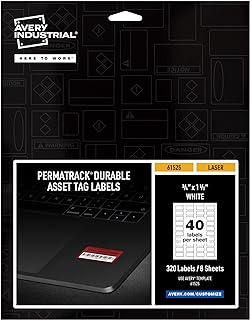 Avery White Asset Tag Labels, 3/4" x 1-1/2", Laser Printable Tags, 320 Waterproof Labels (61525)