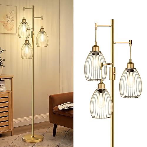 Dimmable Floor Lamp, Industrial Floor Lamps for Living Room, Gold