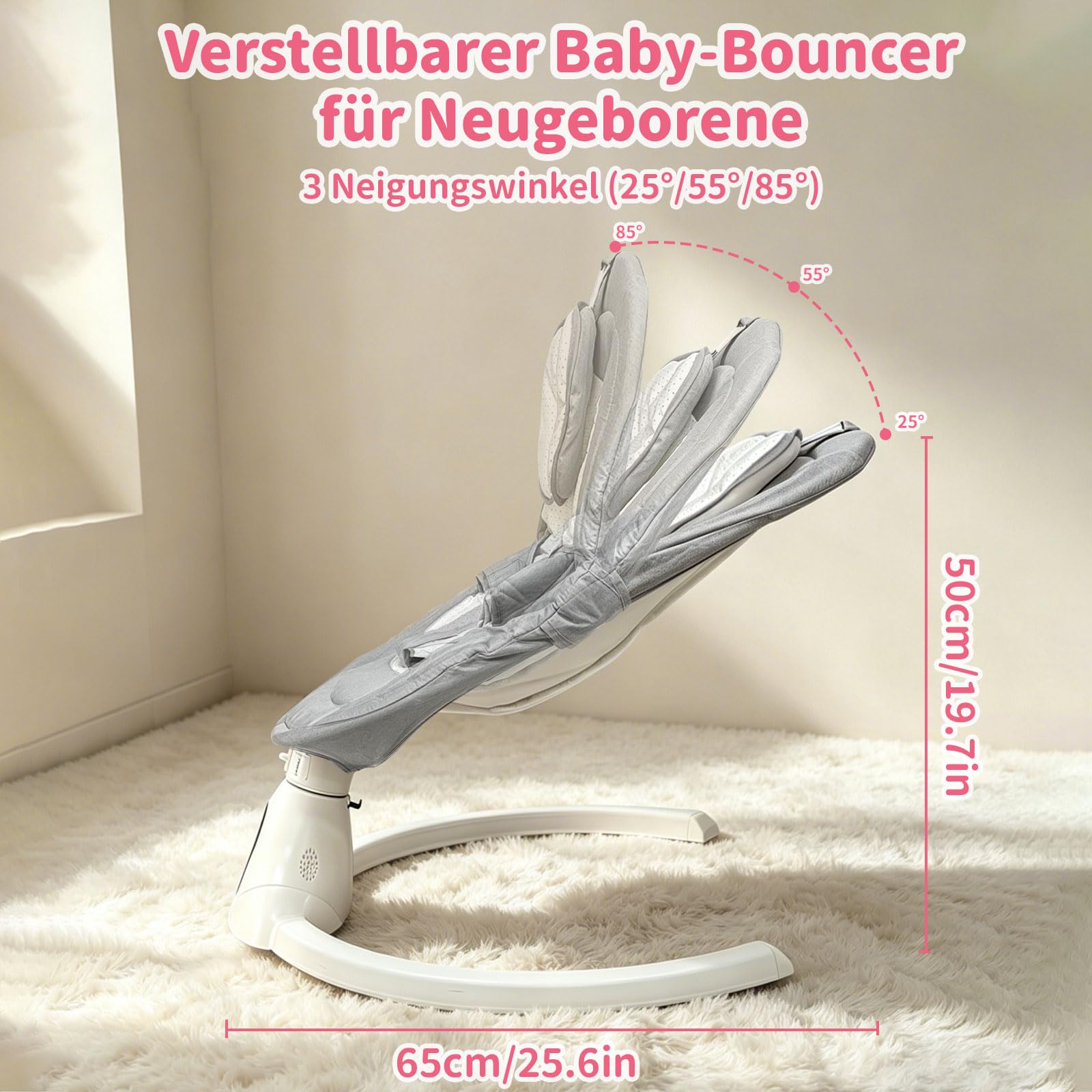 Elektrische Babywippe Schaukeln für Neugeborene, Baby Bouncer Newborn 0-6 Monate mit Weichem Stoff | Klappbarer Baby Rocker mit 5 Gängen, 3 Timer, Weichem Sitz, Bluetooth (Grau)