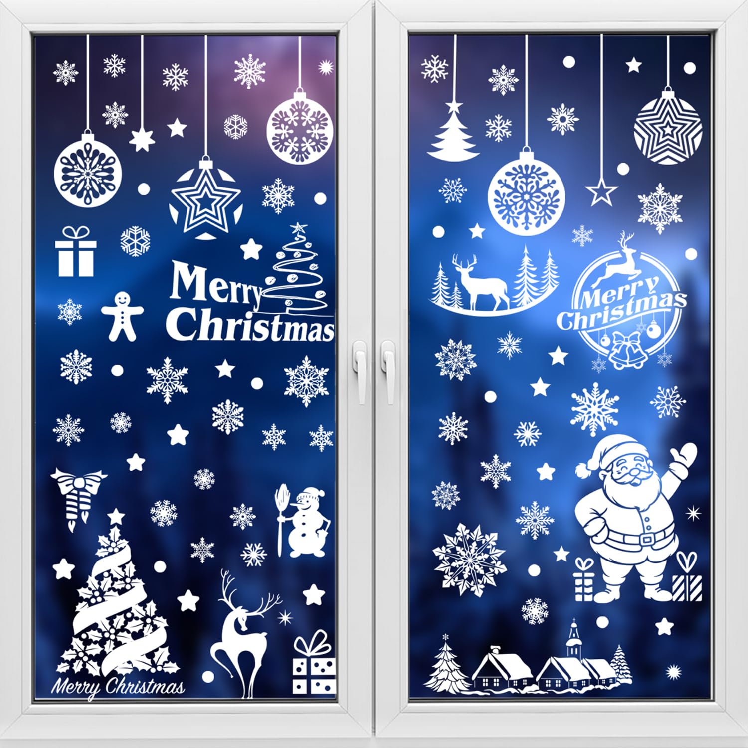 Christmas Window Stickers, 9 Sheets Christmas Window Decorations, Xmas Snowflake Snowman Window Clings Decorations for Christma Window Indoor Decorations -A