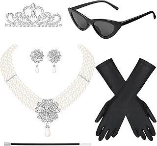 6 Pieces 1920s Accessories for Women Costume Set With Vintage Sunglasses White Shell Pearl Dangle Pendant Necklace Earrings