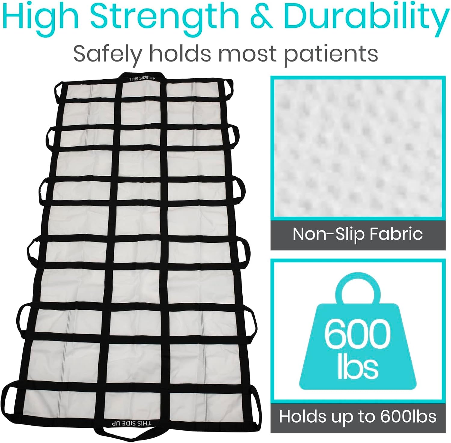 Vive Transfer Blanket with Handles 77” x 38.5” - Bed Positioning Pad, Straps - Reusable, Washable Patient Lifting Device Body Lift, Turning, Sliding Moving - Caregiver, Family Aid, Bedridden, Elderly