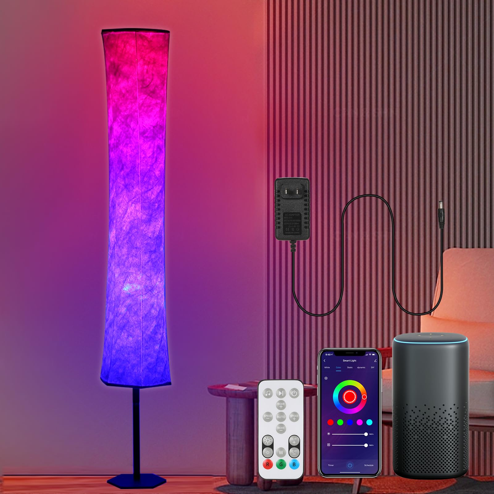 Neoglint Lámpara de pie Salón Regulable LED, 16 millones de colores,Lámpara de pie inteligente,4 métodos de control,modo de luz/música DIY,Adecuado para salón, dormitorio, hogar