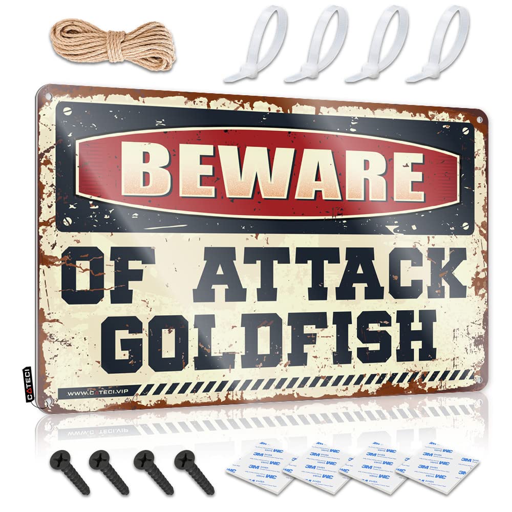 Bar For Man Cave Beware Of Attack Goldfish Tin Sign Mancave Accessories Men Funny Home Decor(30X40CM)