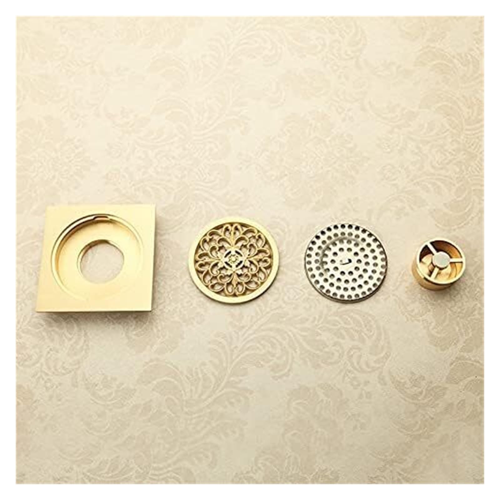 Desagüe de Piso Desagüe de Piso, Protectores de Drenaje, Llegada Desagüe de Ducha Cuadrado de latón Pulido for baño, Rejilla de desagüe for Piso, Cubierta Redonda, colador de Cabello