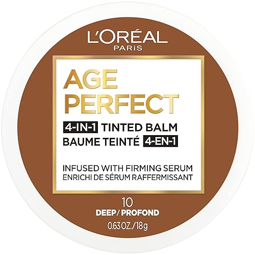 L'Oreal Paris Age Perfect Base de bálsamo facial teñido 4 en 1, fórmula de cobertura ligera a media antienvejecimiento con suero reafirmante, Deep